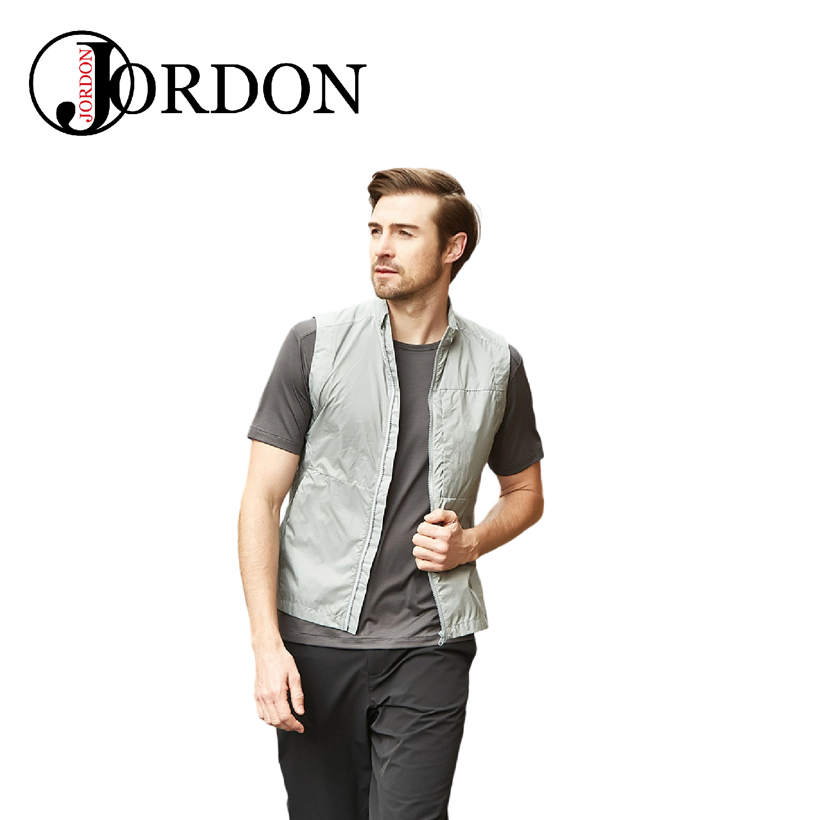 JORDON 橋登 經典防風背心 男款 (淺灰色)  *16JM01M19