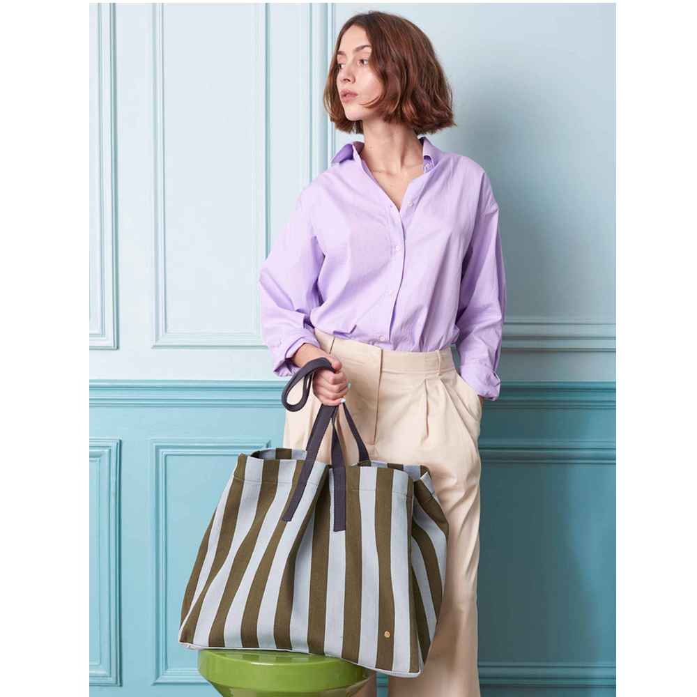 (預購4/30)法國La cerise sur le gâteau 有機棉購物袋-抹茶藍條紋