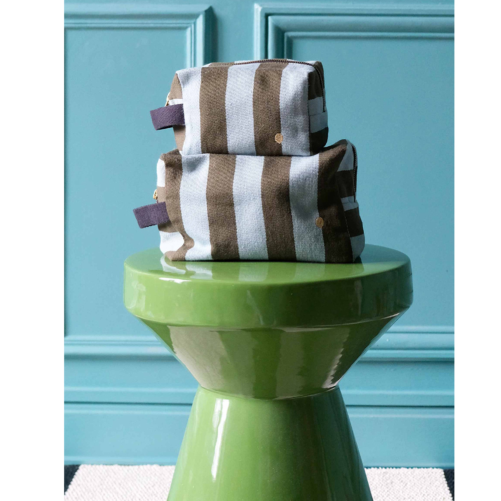 (預購4/30)法國La cerise sur le gâteau 有機棉防水手提立體收納包-抹茶藍條紋(小)