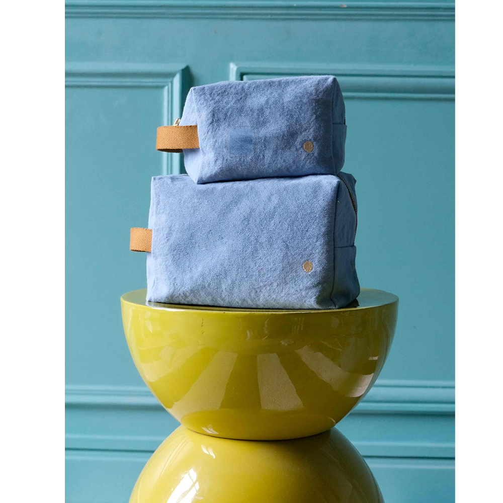 法國La cerise sur le gâteau 有機棉防水手提立體收納包-灰藍色(大)