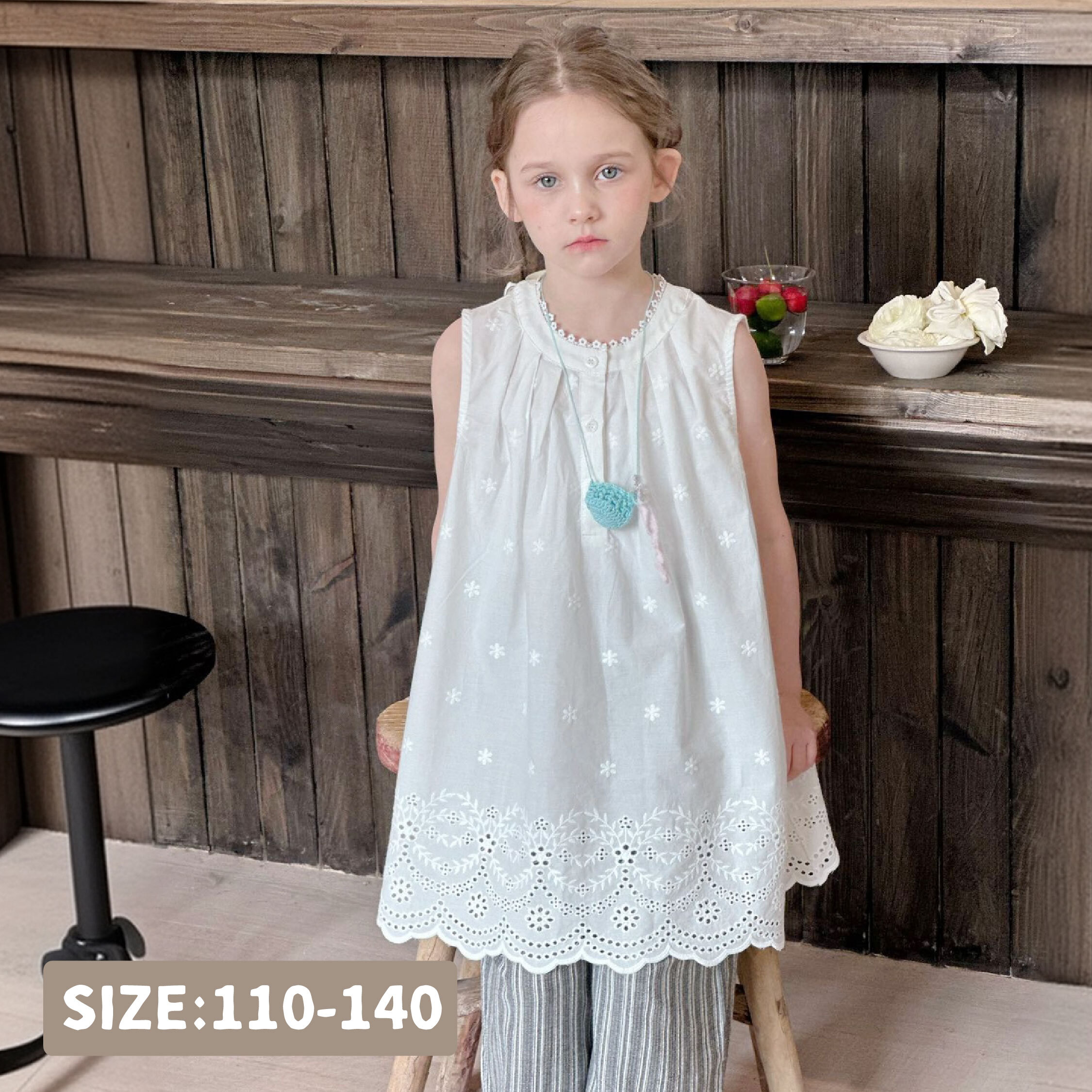 【H50198】日系小清新花朵刺繡洋裝