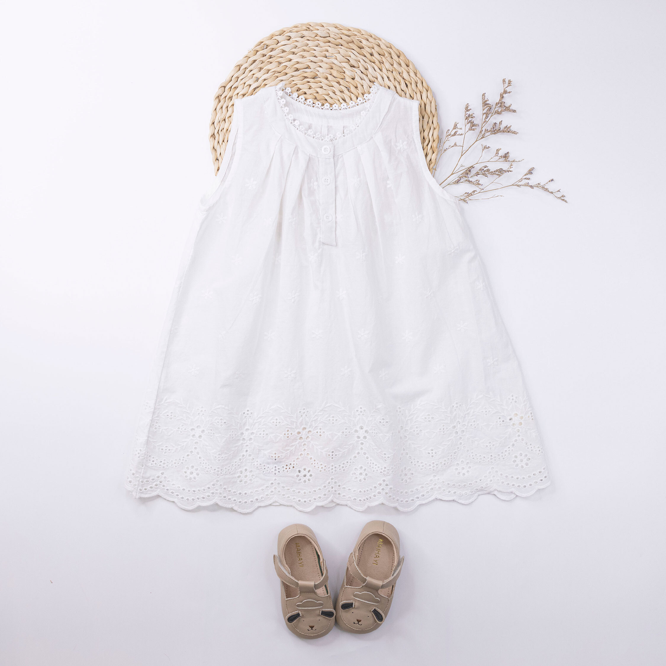 【H50198】日系小清新花朵刺繡洋裝