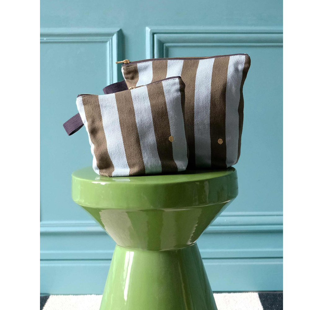 (預購4/30)法國La cerise sur le gâteau 有機棉防水手提收納袋-抹茶藍條紋(小)