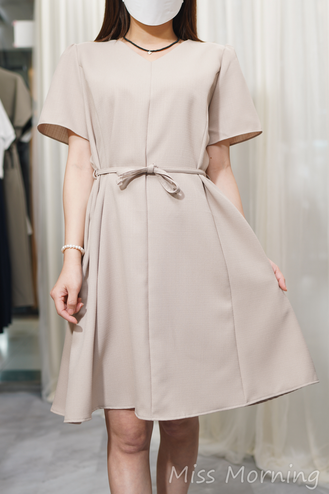 斯文簡約幼腰帶連身裙(14597)