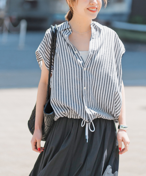 [預購]Spick＆Span 亞麻混紡法式下擺褶皺襯衫