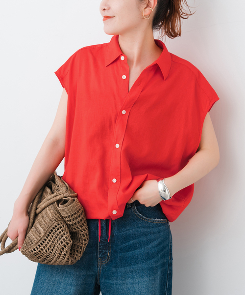 [預購]Spick＆Span 亞麻混紡法式下擺褶皺襯衫