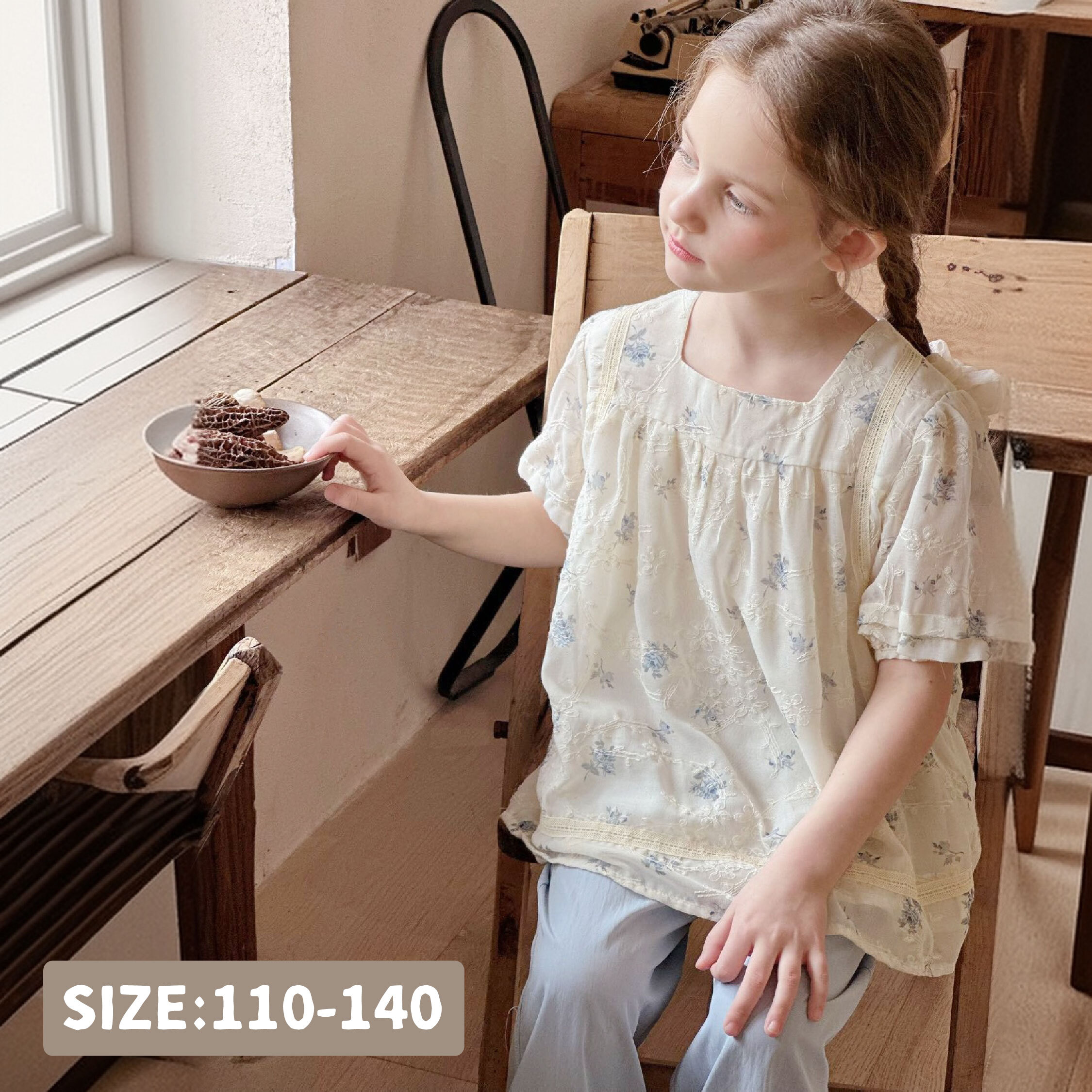 【H50201】歐式花朵布蕾絲拼接兩件式套裝