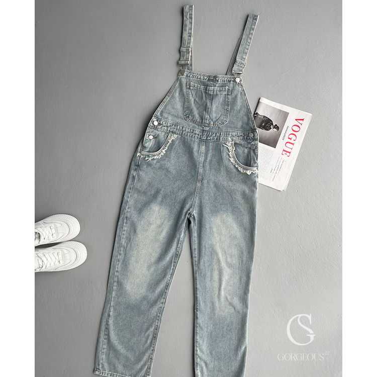 G5090 現貨「刷色牛仔吊帶褲」