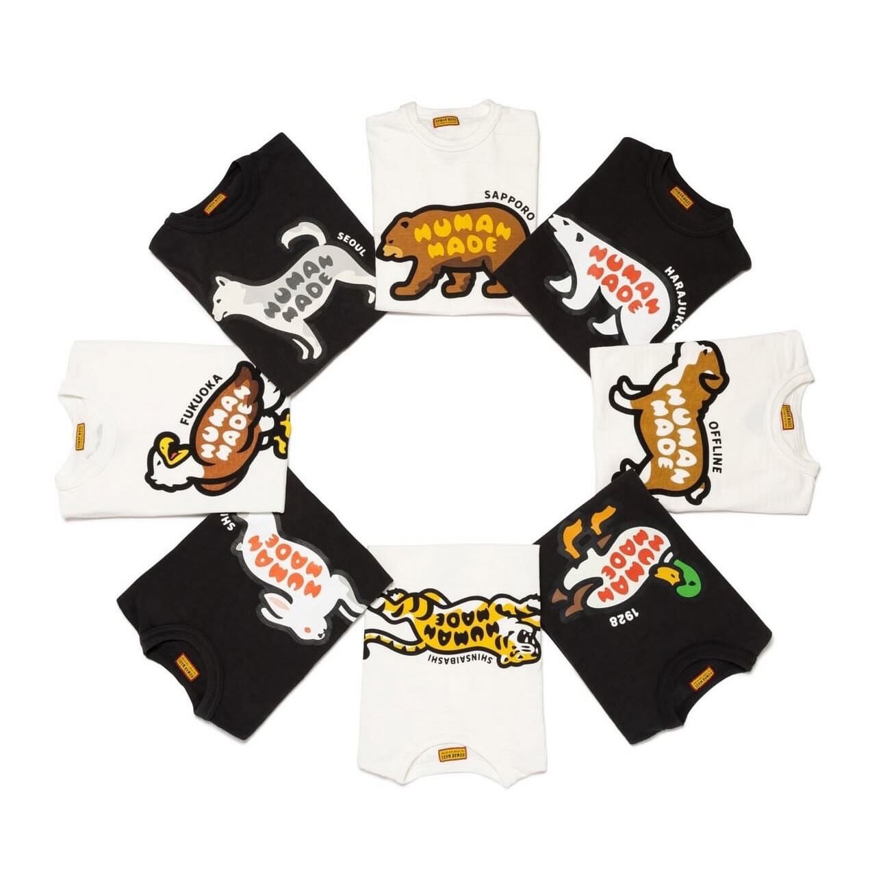 Human Made OFFLINE STORE TEE 東京店鋪限定黑白狗北極熊兔子竹節棉短袖
