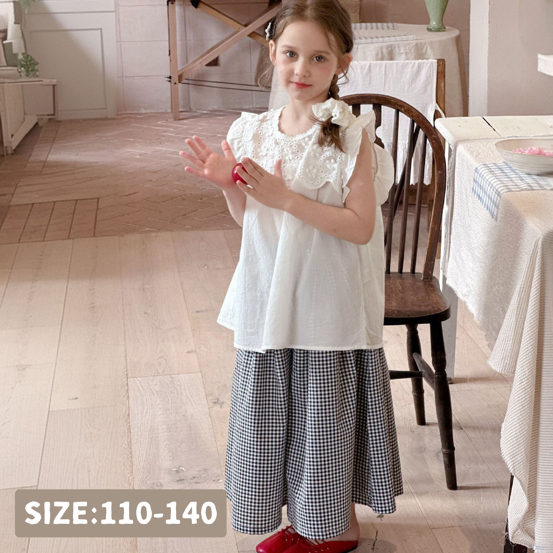 【H50206】百搭小格紋棉質休閒褲/闊腿褲