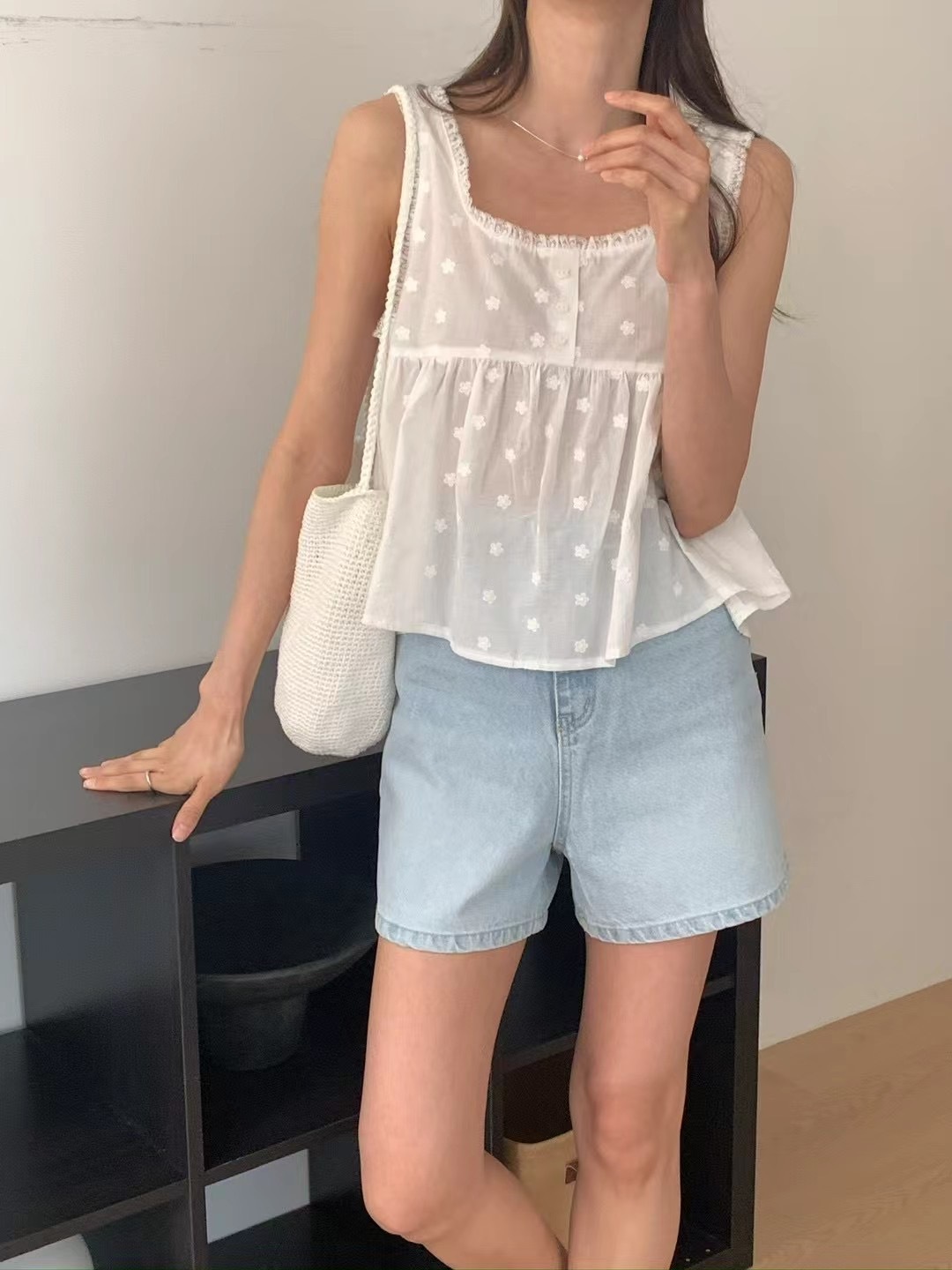 Embroidered floral lace layer vest