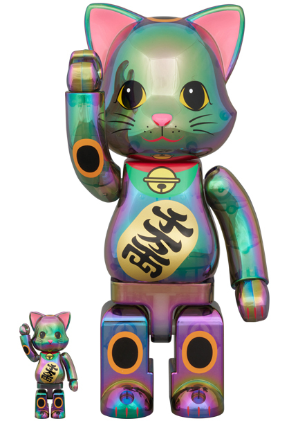 100%+400% NY@BRICK Maneki Neko (Lucky Cat) - Black transparent plating 招き猫 千万両 黒透明メッキ