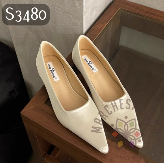 S3480 - 羊皮絲綢尖頭低踭鞋