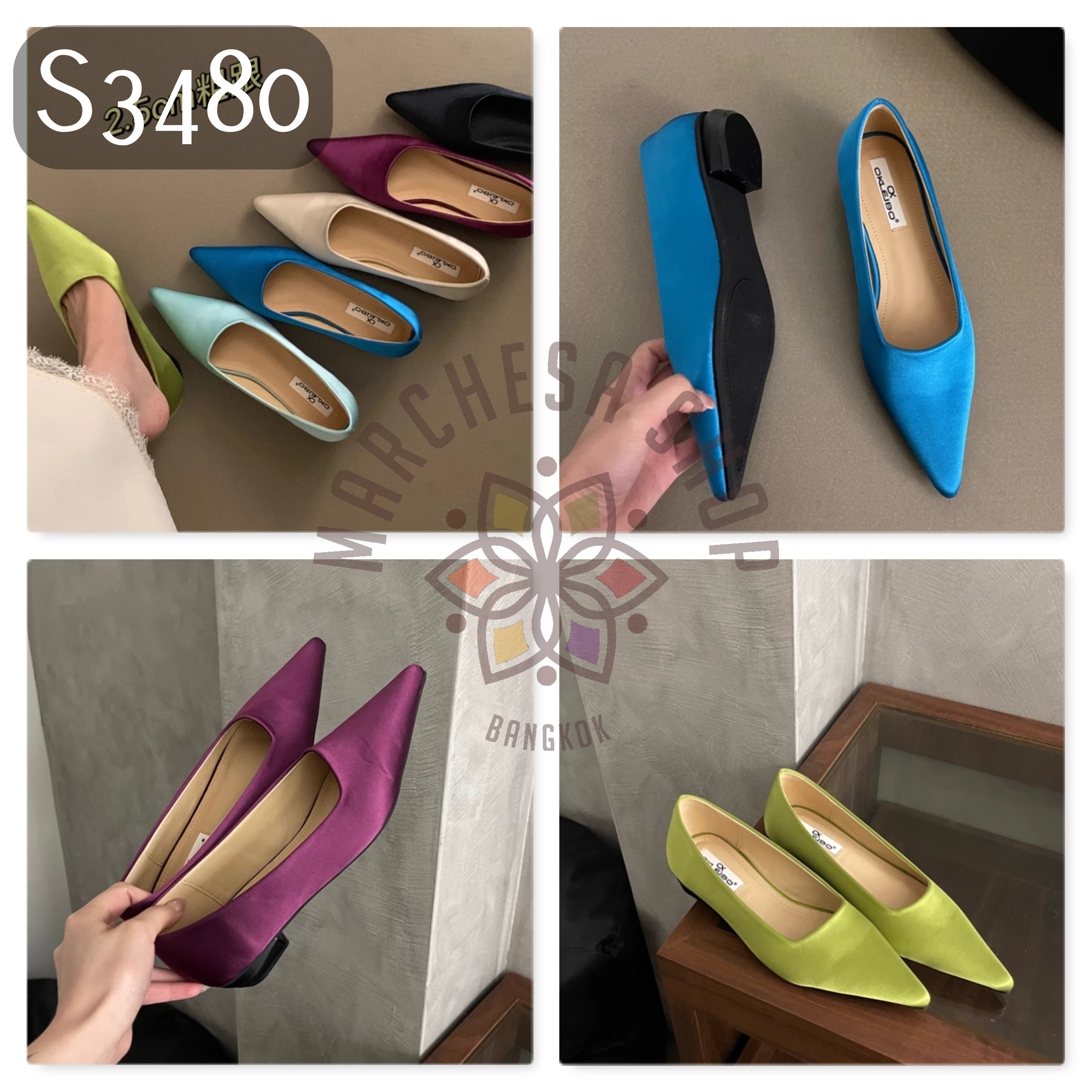 S3480 - 羊皮絲綢尖頭低踭鞋