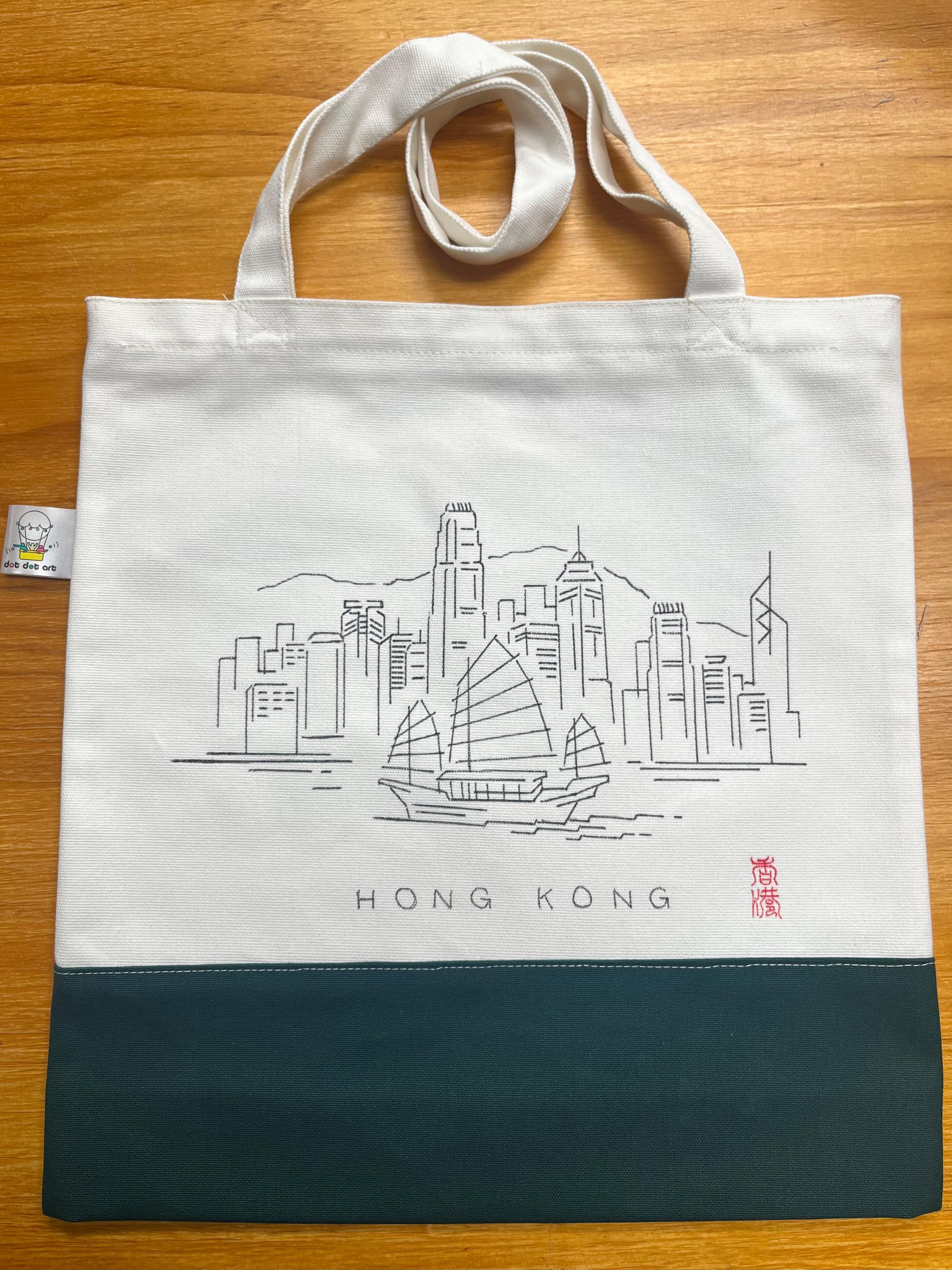 訂製貨品 - 手繪線條拉鍊拼布袋 - 維多利亞港