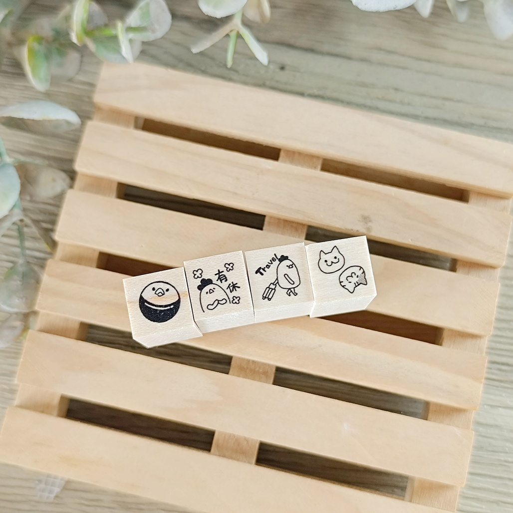 日本YUN．1.2x1.2cm迷你原創櫸木印章 四款
