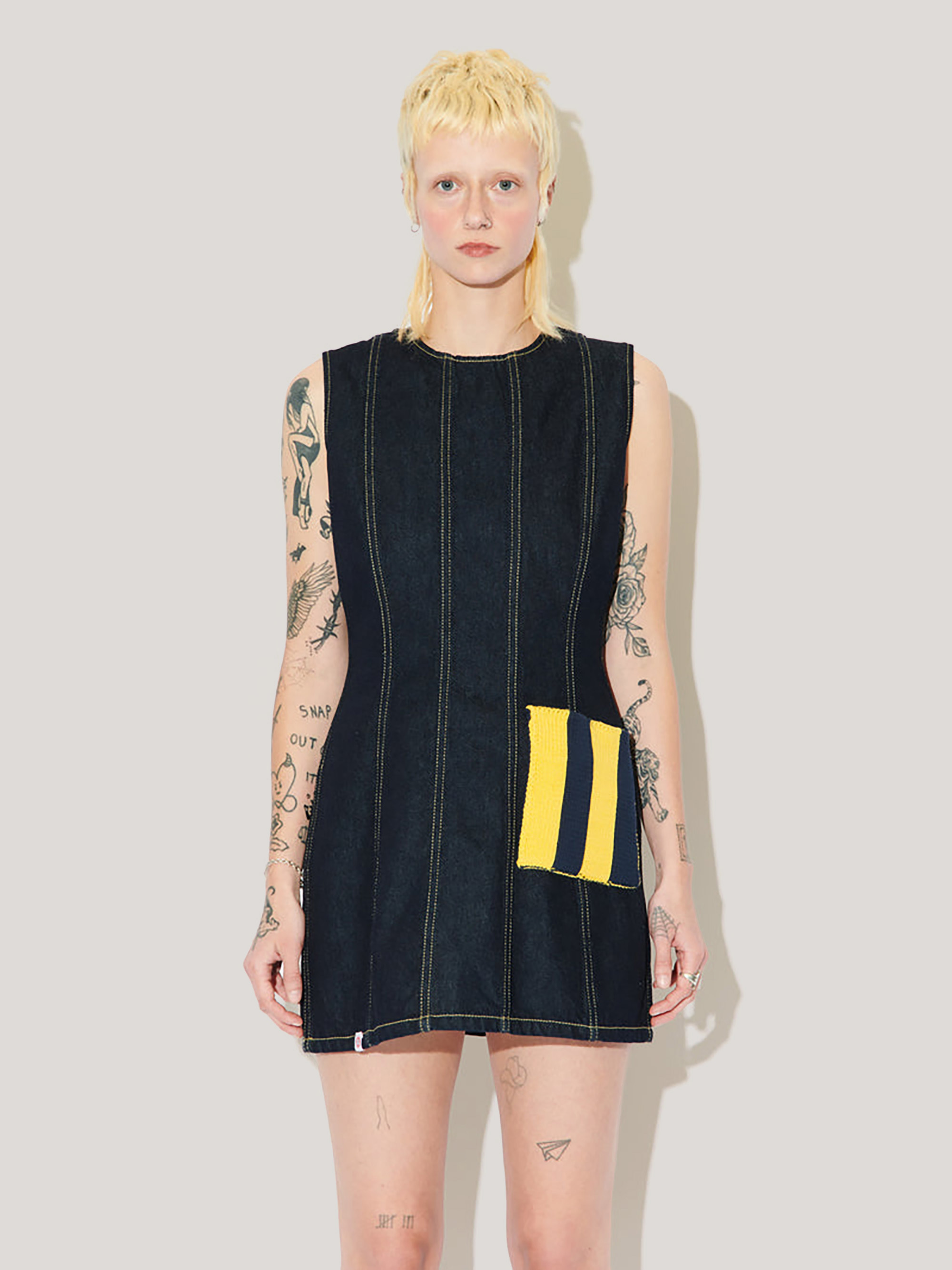 LOVERBOY DENIM MINI SKIRT WITH KNIT PATCH 洋裝