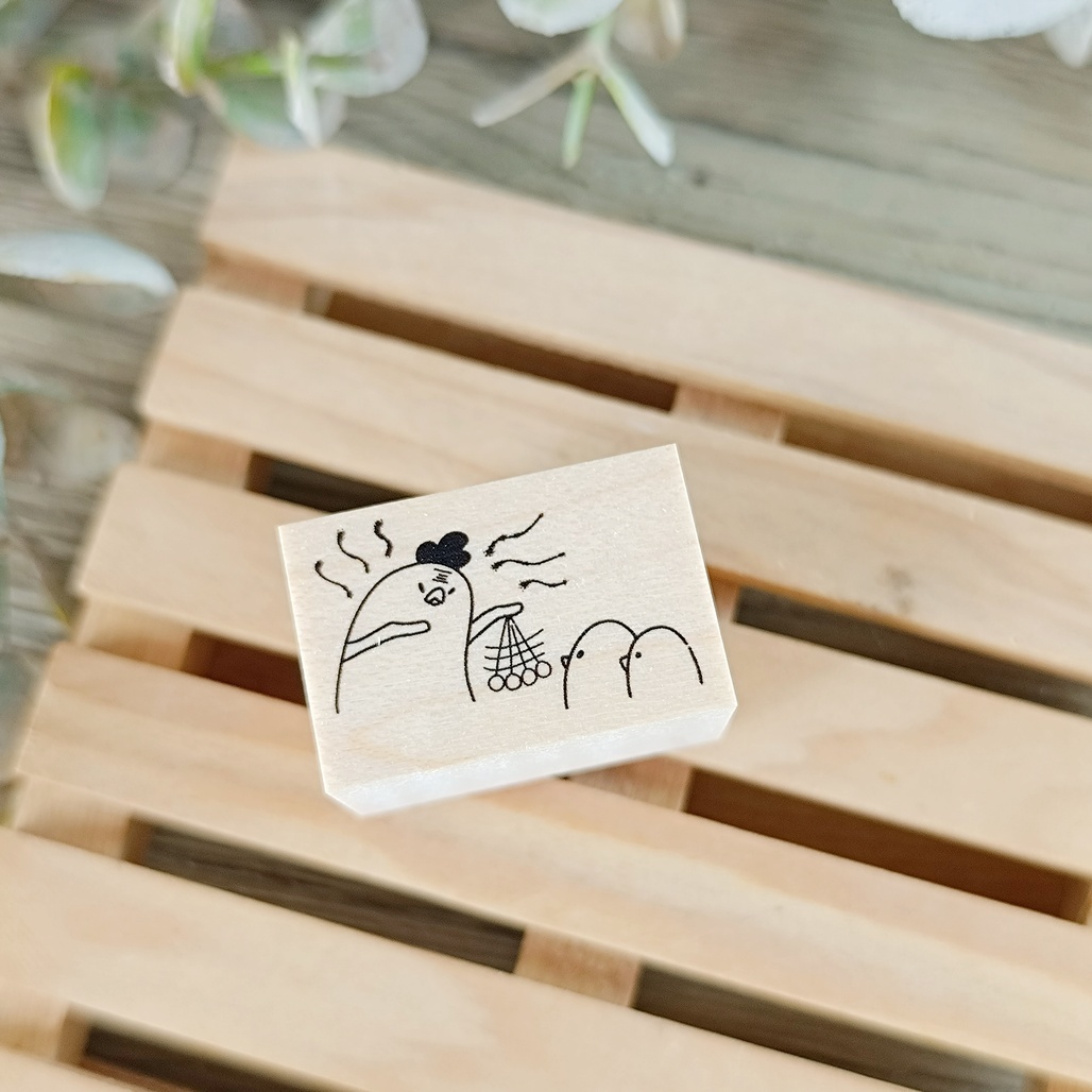 日本YUN．雞媽媽的催眠術 2x3cm原創櫸木印章