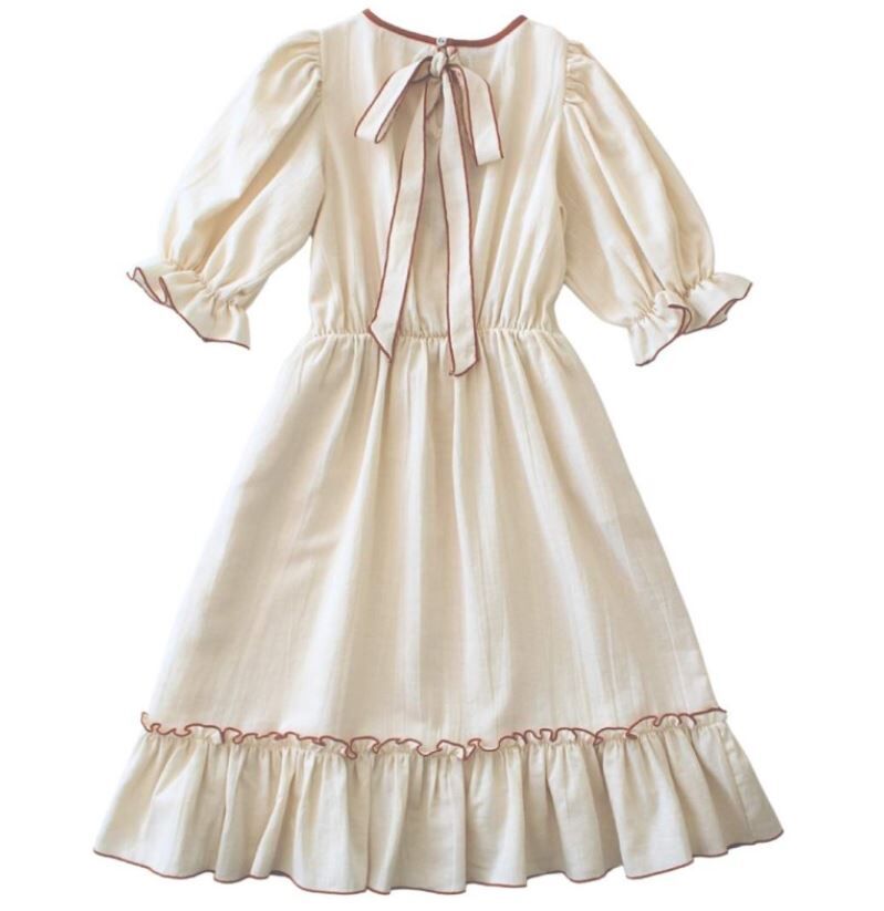 BELLE CHIARA  泡泡袖荷葉邊綁帶洋裝 Dress CALENDULA - Ecru