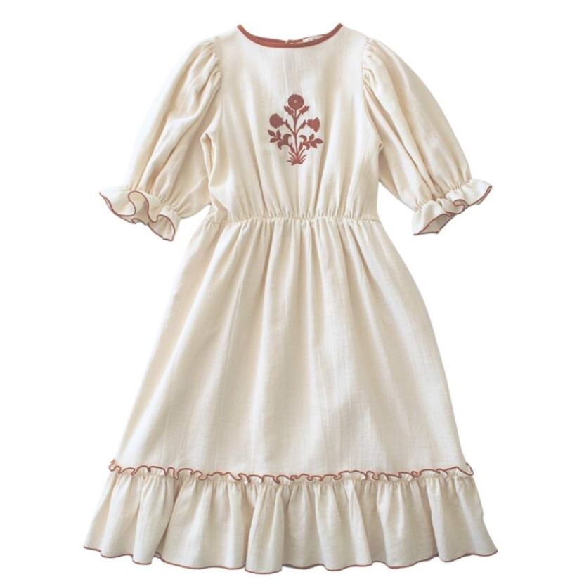 BELLE CHIARA  泡泡袖荷葉邊綁帶洋裝 Dress CALENDULA - Ecru