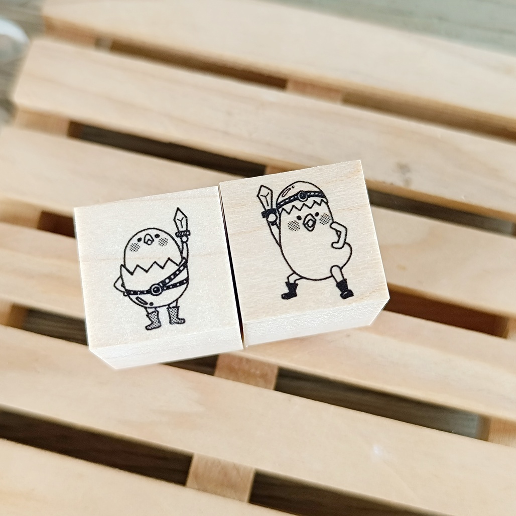 日本YUN．勇者-小雞兄弟 2x2cm原創櫸木印章
