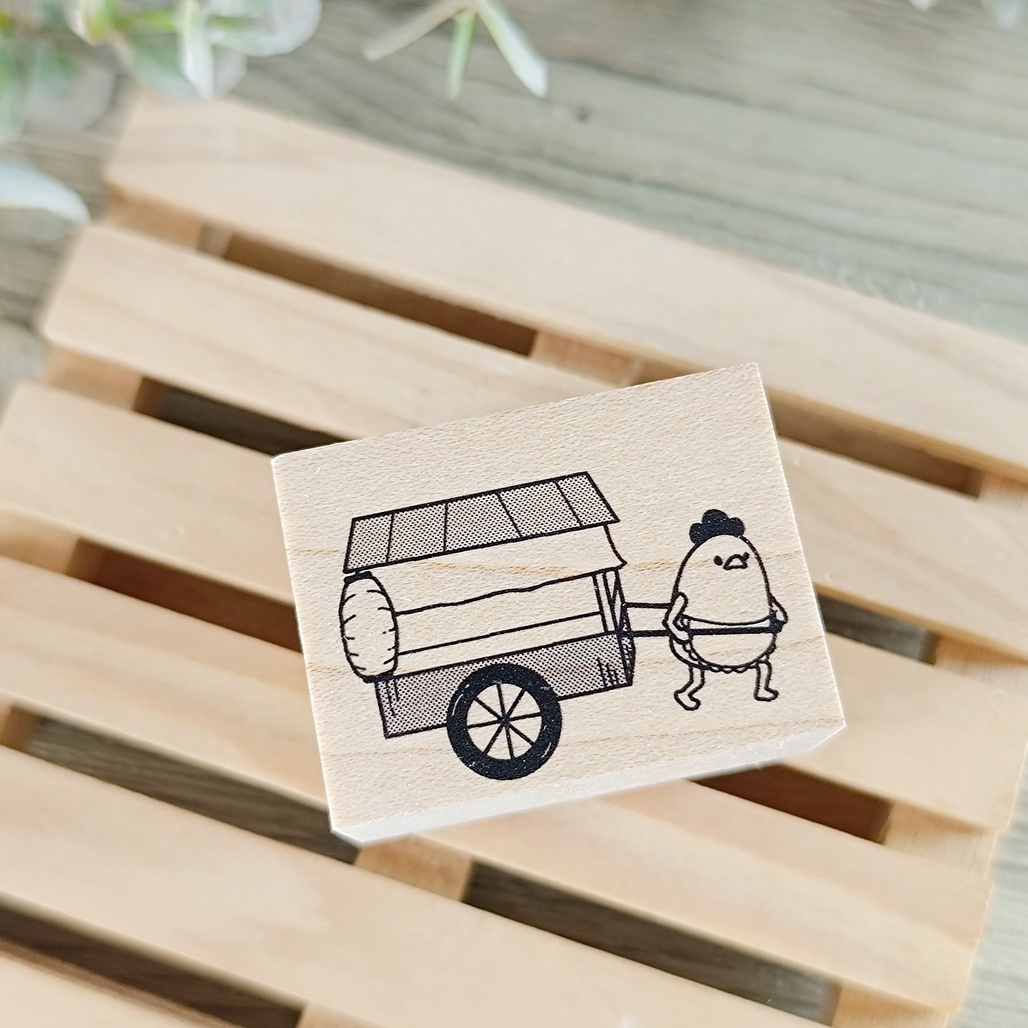 日本YUN．雞媽媽-攤販 4x3cm原創櫸木印章