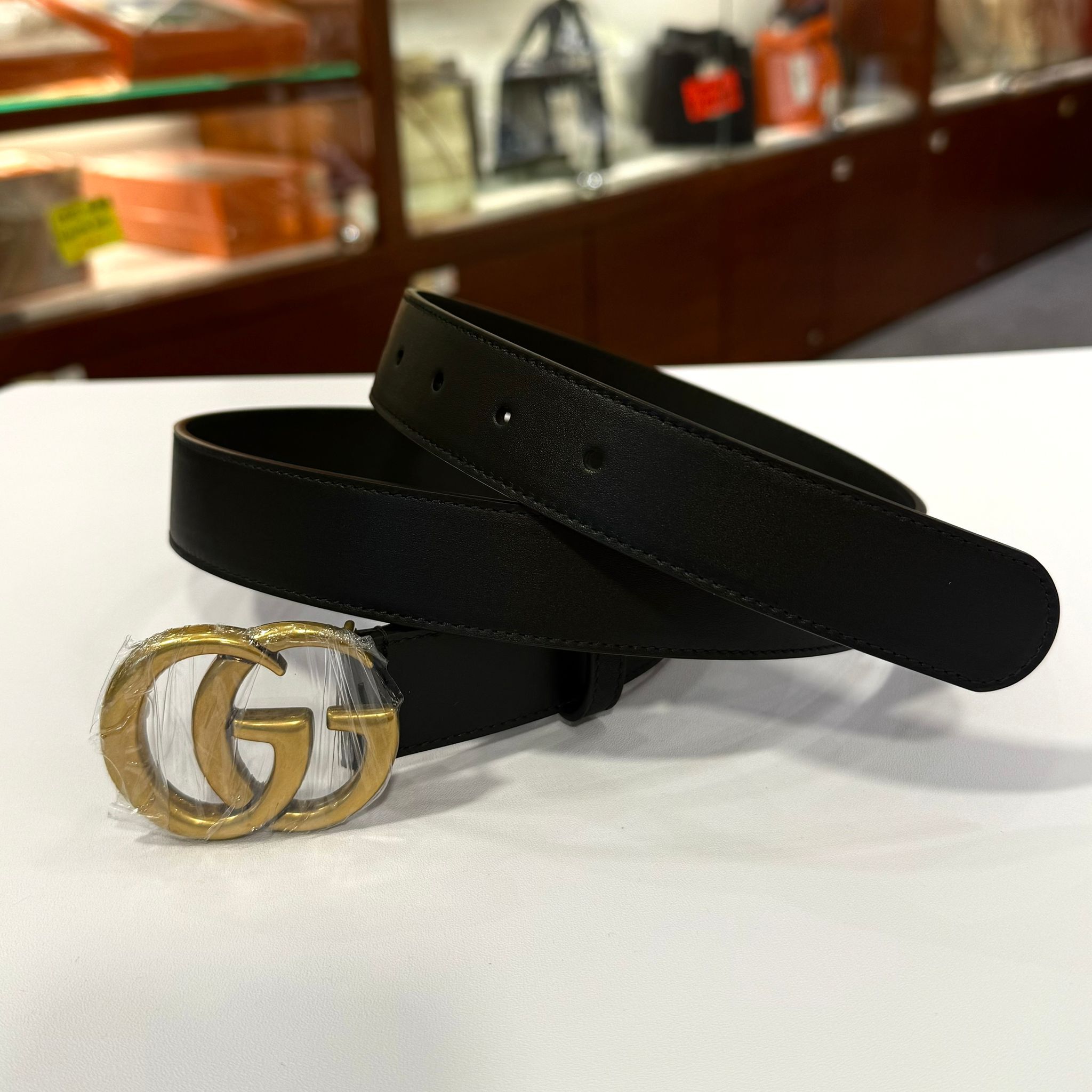 全新GUCCI皮帶 寬3CM 75碼 414516 AP00T 1000 黑色光滑牛皮 雙G復古金扣 #BRAND NEW #香榭站正品