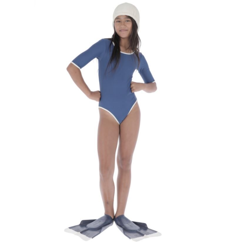 BELLE CHIARA  復古半長袖泳衣 Swimsuit ELBOW SLEEVE - Blue