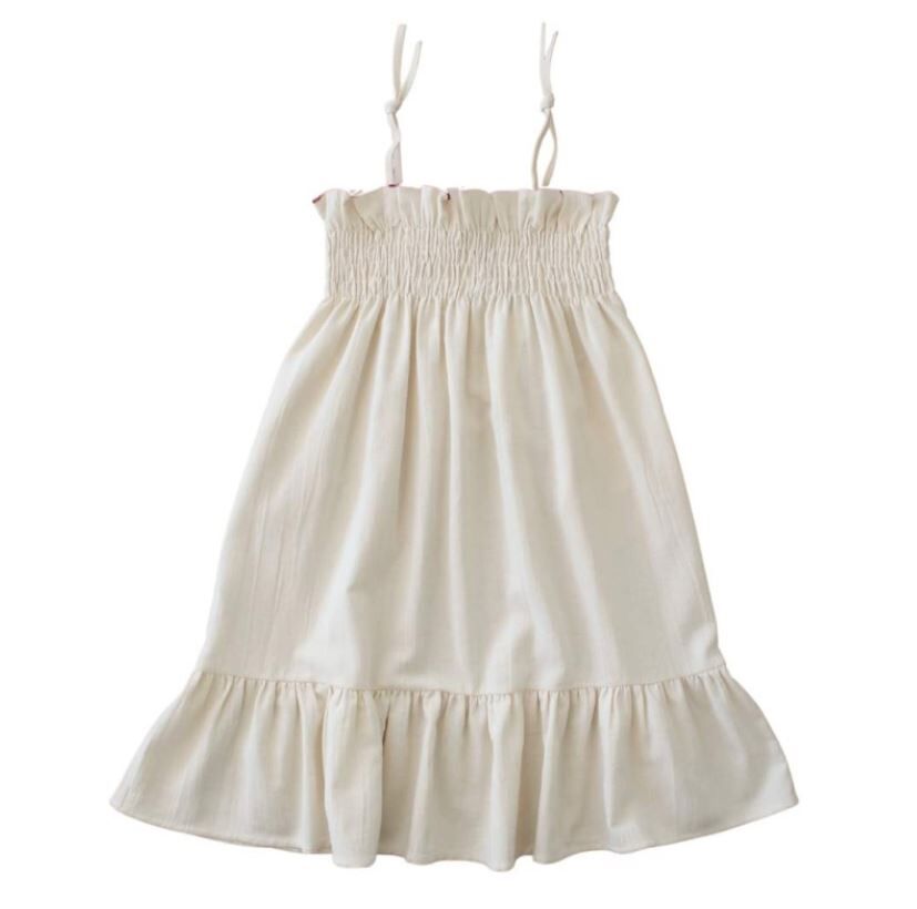 BELLE CHIARA  細肩綁帶荷葉裙洋裝 Dress EMBROIDERED STRAPS - Ecru