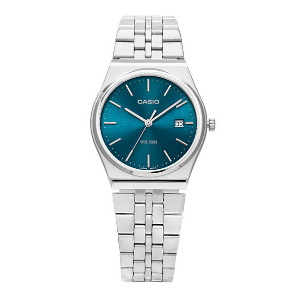 萬年鐘錶 - CASIO 卡西歐 復古外觀藍綠色面盤中性男女錶 MTP-B145D-2A2  錶徑35MM