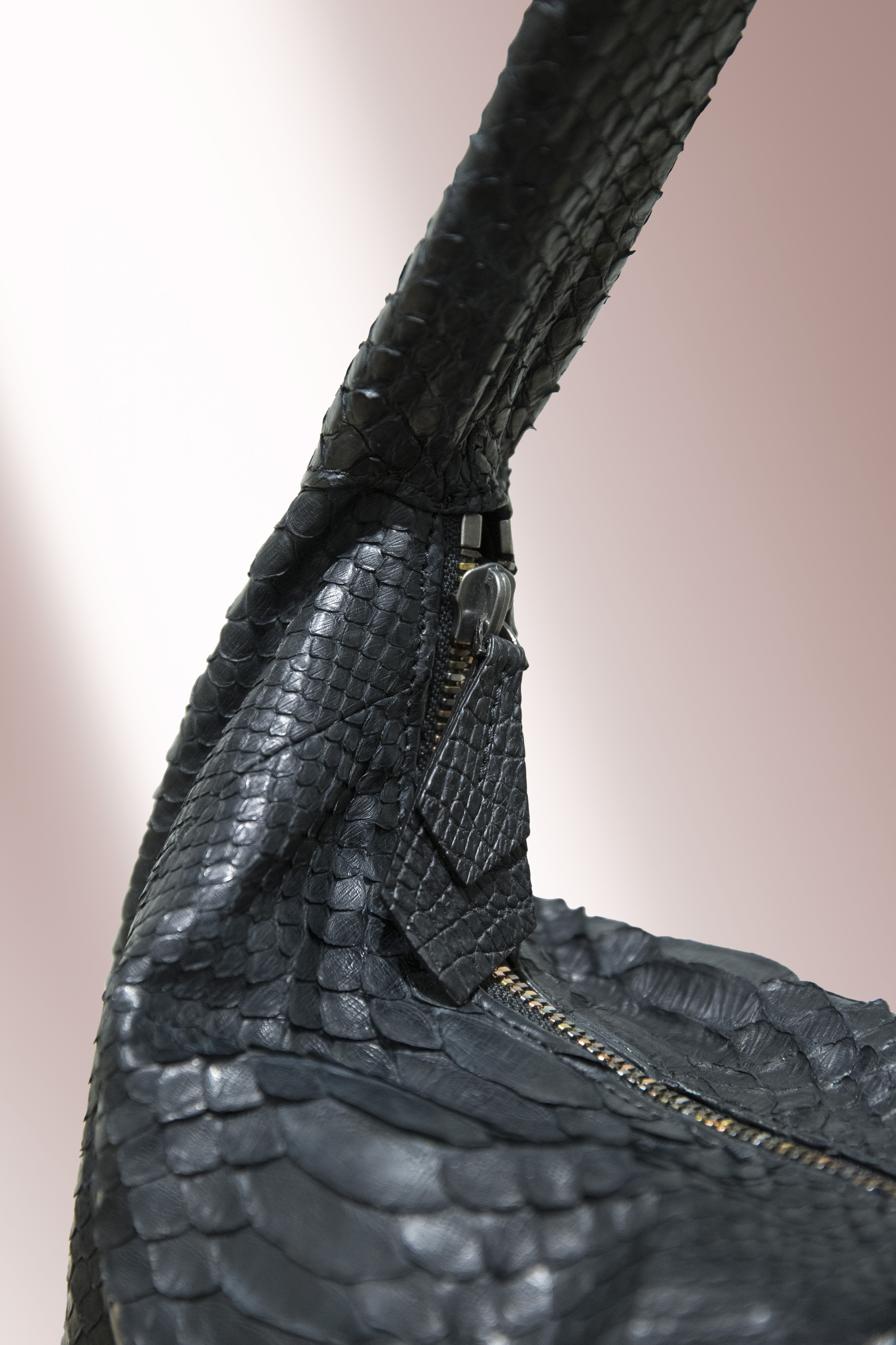 ANA -  Black Python Zip Shoulder Bag