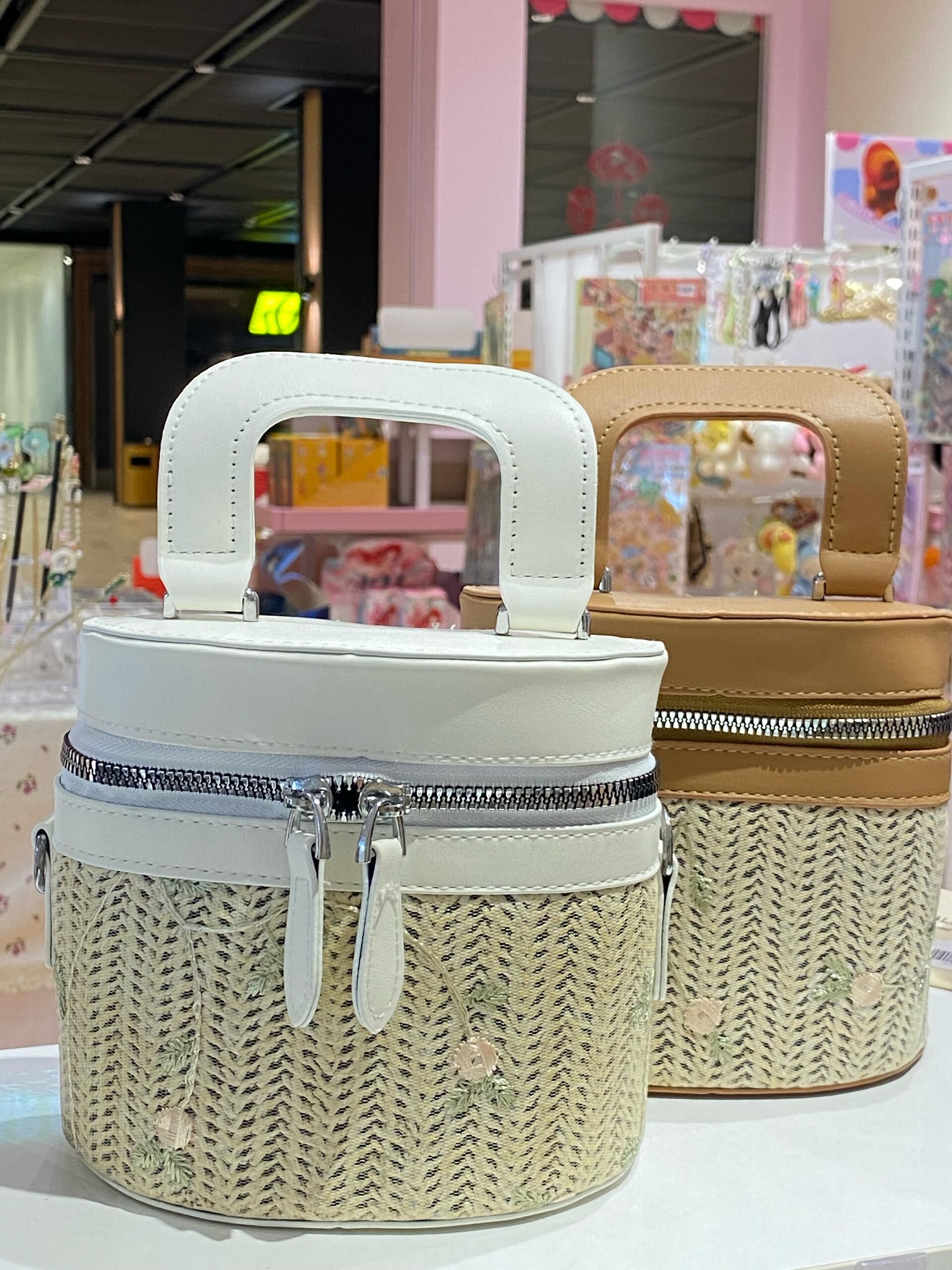 Embroidered Floral Woven Bucket Bag