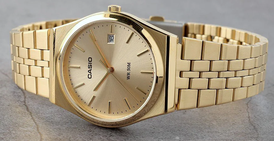 萬年鐘錶 - CASIO 卡西歐 復古外觀亮金色面盤中性男女錶 MTP-B145G-9AV 錶徑35MM