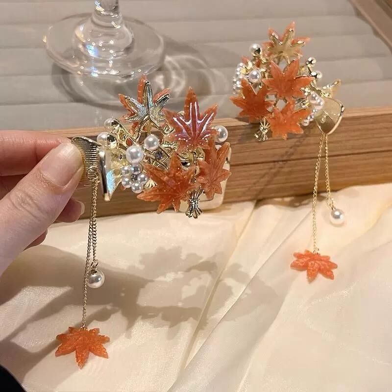 Pearl Maple Leaf High Ponytail Hair Claw