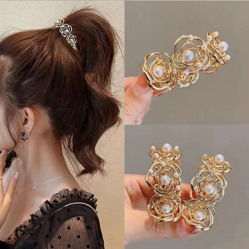 [3 FOR RM10] Pearl Camellia High Ponytail Metal Hair Claw