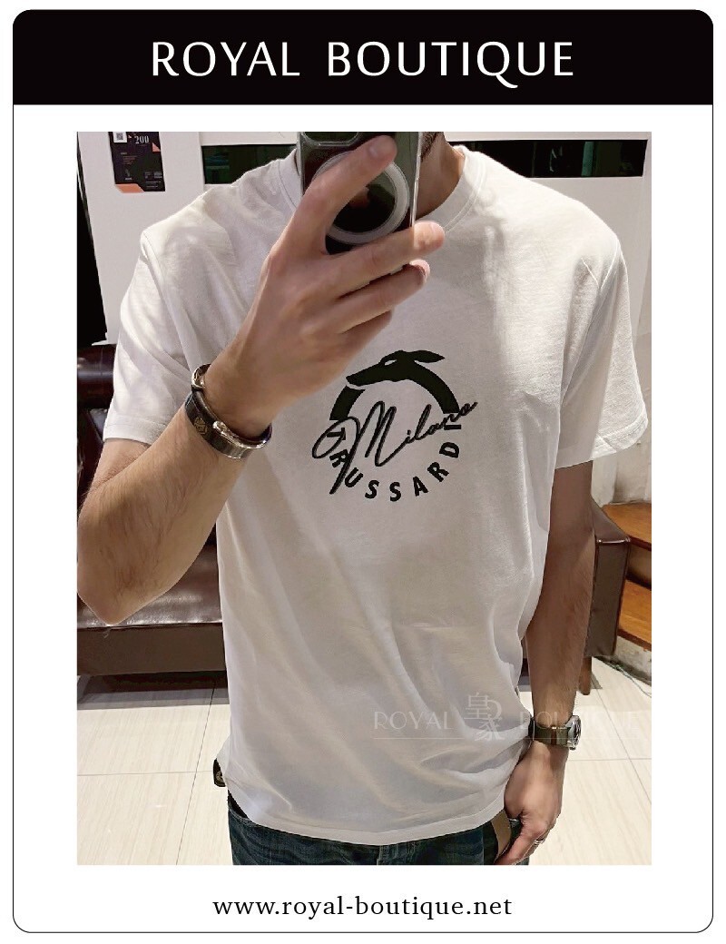 TRUSSARDI  JEANS 胸前環狀草寫品牌LOGO短T