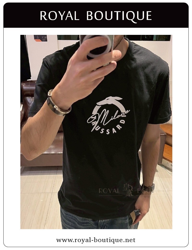 TRUSSARDI  JEANS 胸前環狀草寫品牌LOGO短T