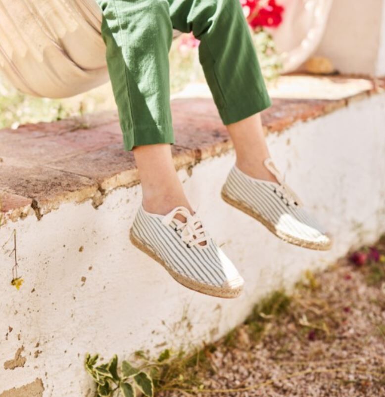 BELLE CHIARA  編織底條紋帆布鞋 Espadrilles Laces- Green Stripe