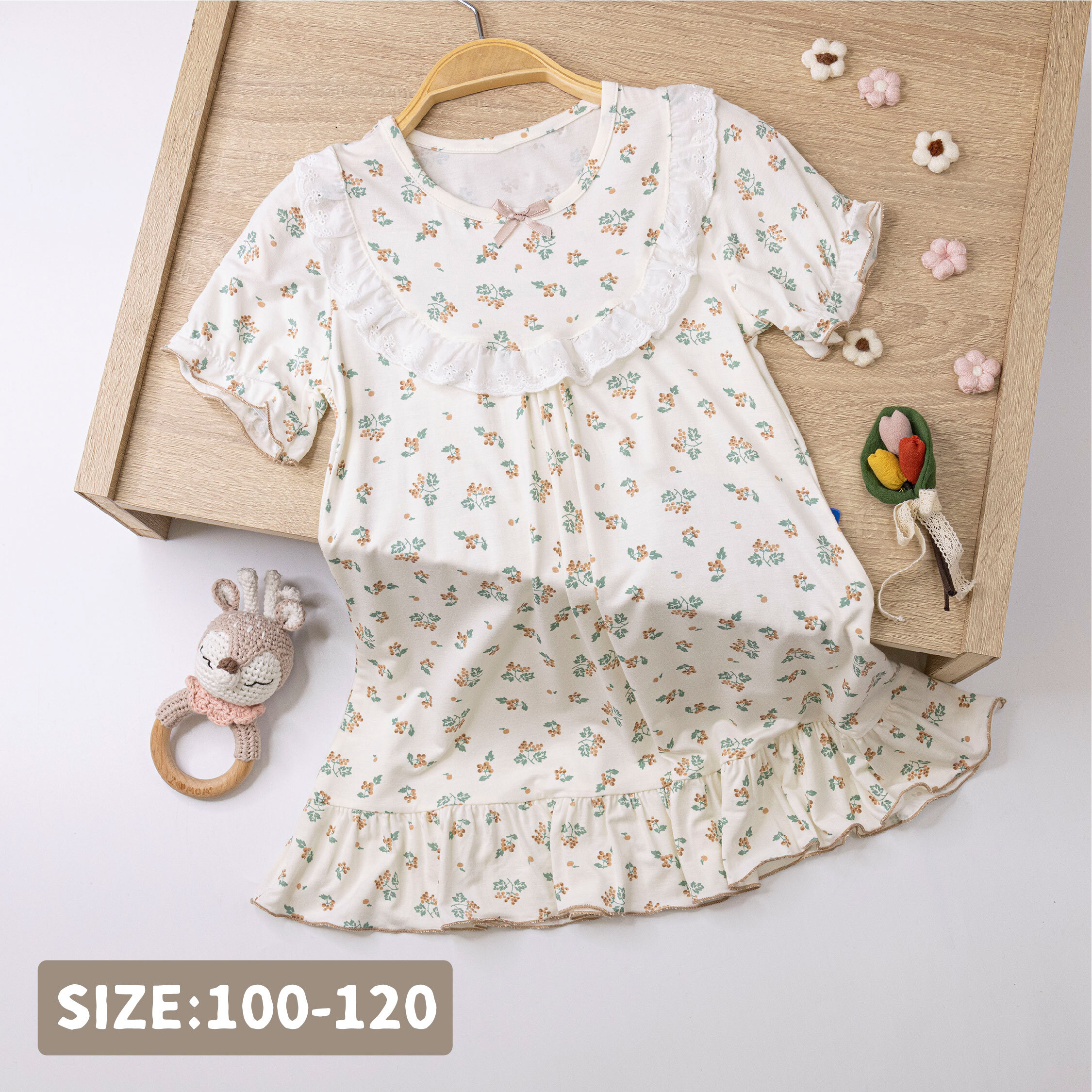 【JL0232】滿版葡萄串花邊拼接睡裙/居家服