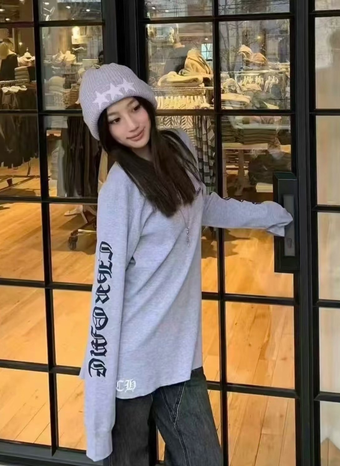 Chrome Hearts 滾輪Logo 圓領長袖T恤 灰色 男款