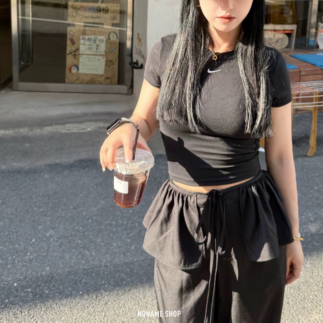 NIKE Sportswear 羅紋 合身 短版 簍空 短袖 (女款)