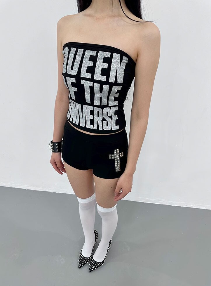 ArtByTastybabe 燙銀字體 Queen of the Universe 彈性合身平口背心 抹胸