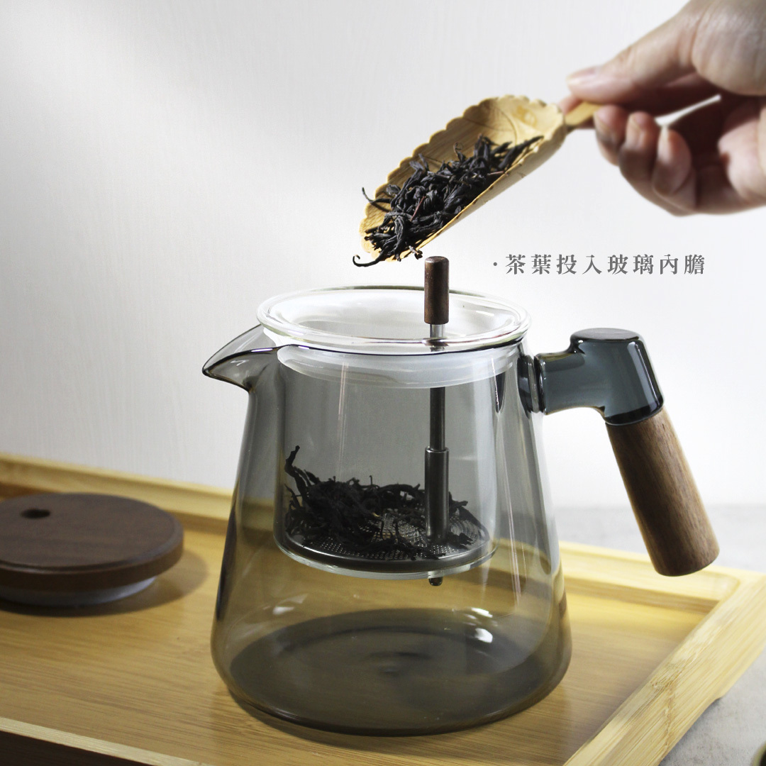 按壓茶水分離玻璃壺
