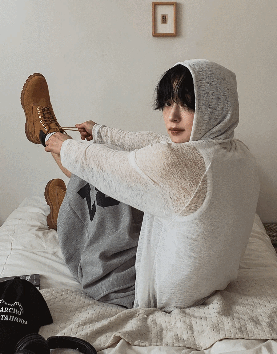 多層透明針織連帽衫