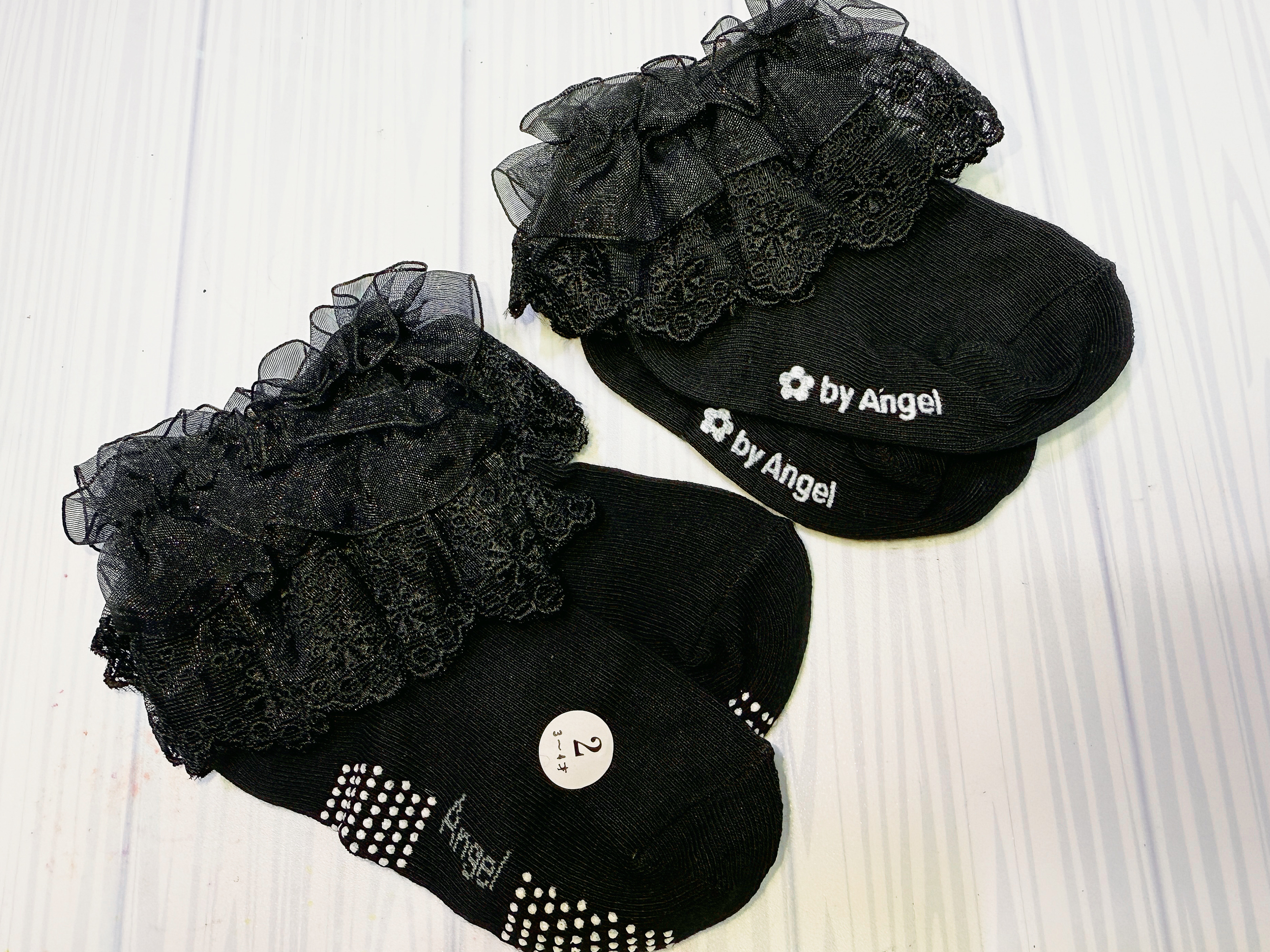 韓國制 Angel 黑色蕾絲防滑襪
