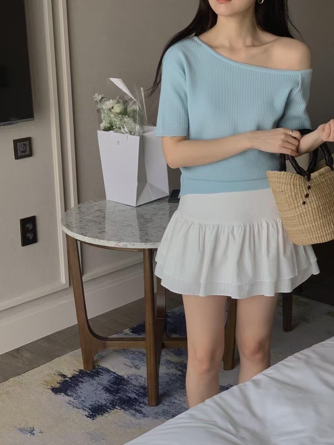 紋理感蛋糕短裙(白色)