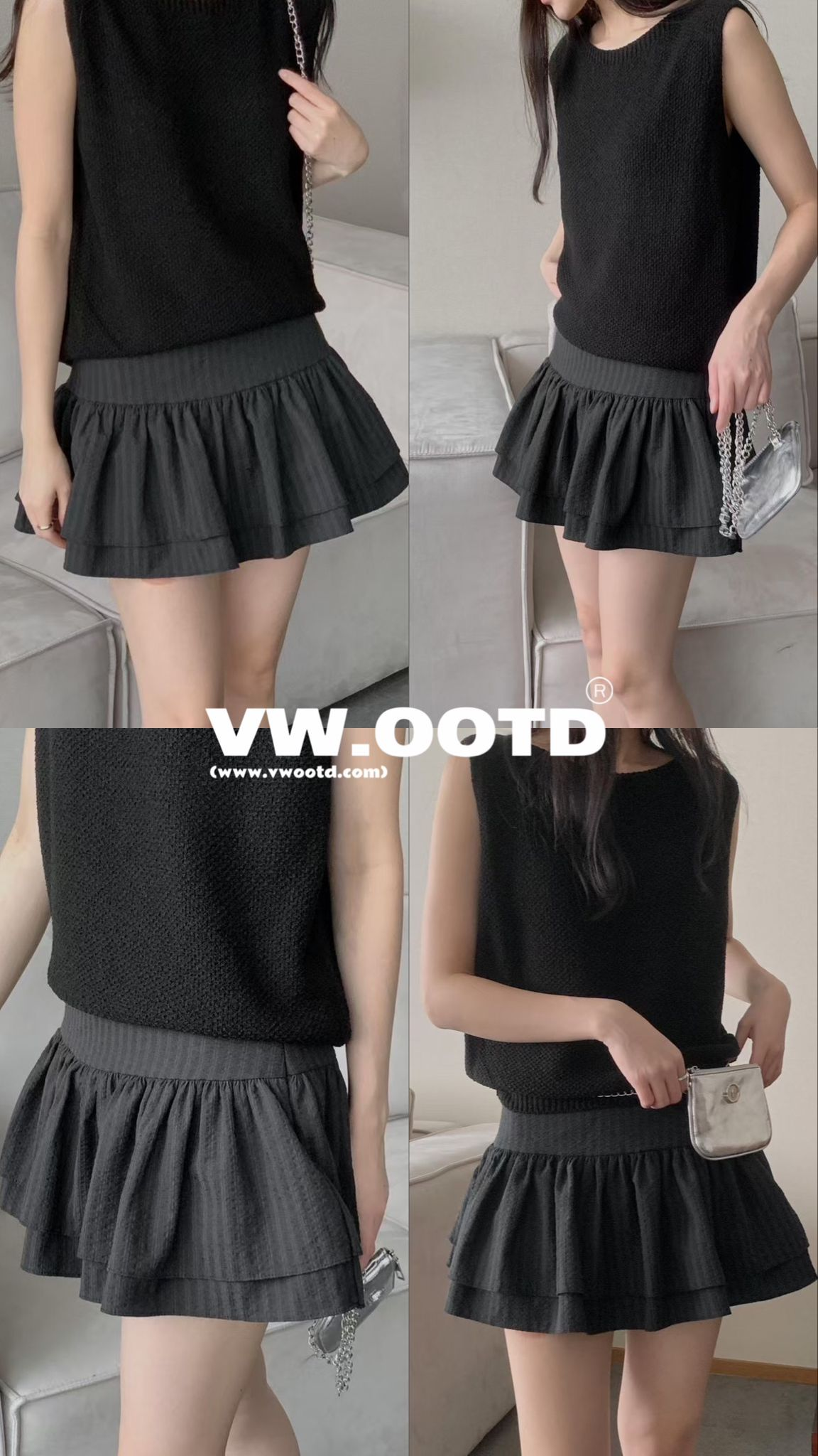 紋理感蛋糕短裙(黑色)