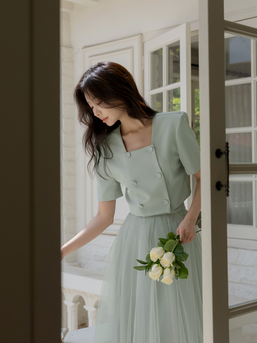 Mirabelle 雙排釦紗裙套裝 [3色 / S,M ]