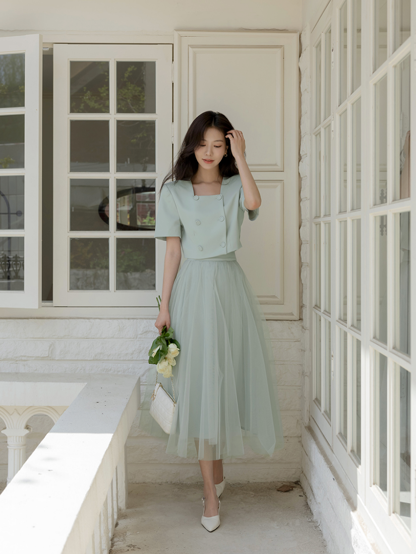 Mirabelle 雙排釦紗裙套裝 [3色 / S,M ]