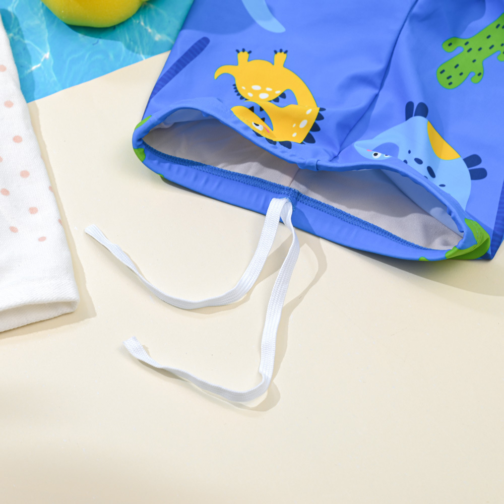 TB542-童超彈平口泳褲附同款帽-印花
